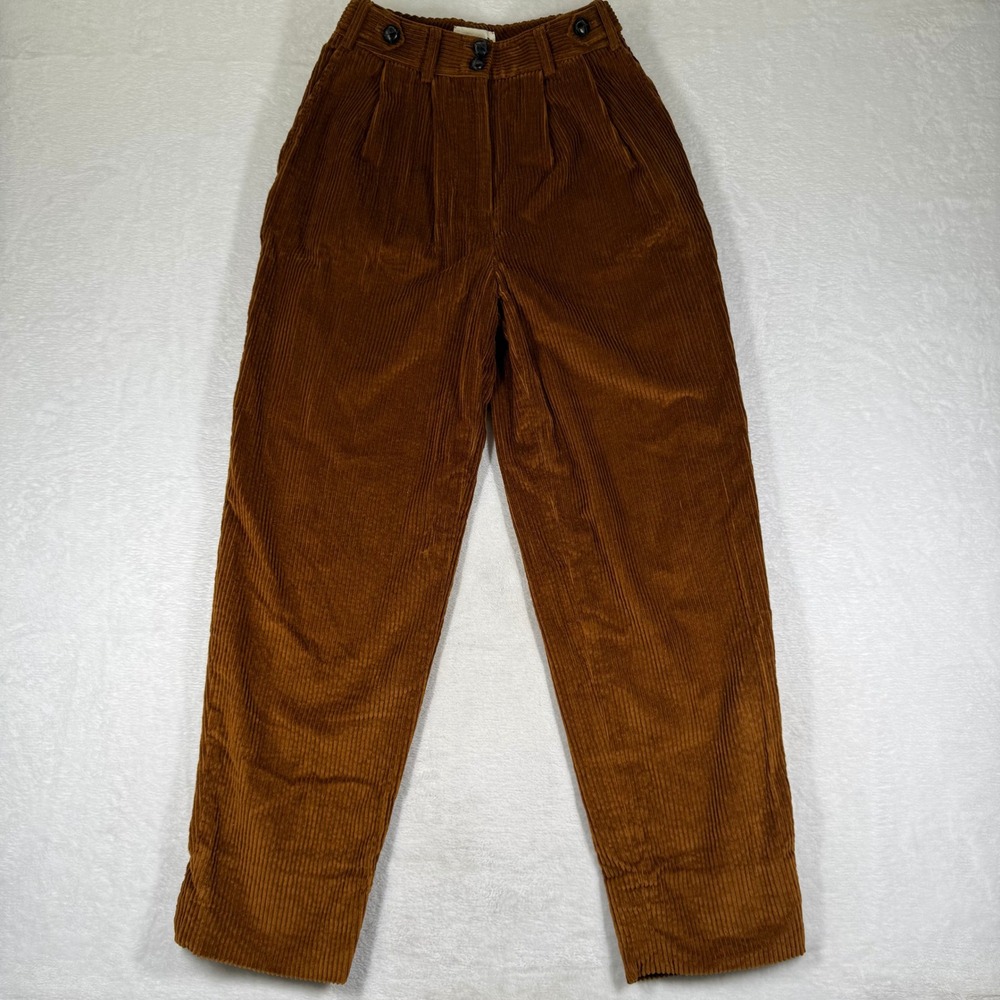 DOEN Heirloom Brown Corduroy High Waisted Pleated Straight Leg Trousers Pants 0